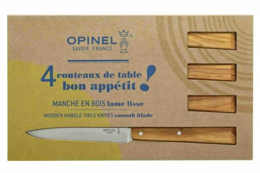Messerset 4 Messer Opinel Bon Appétit Sud 11 cm Edelstahl Griff Olivenholz