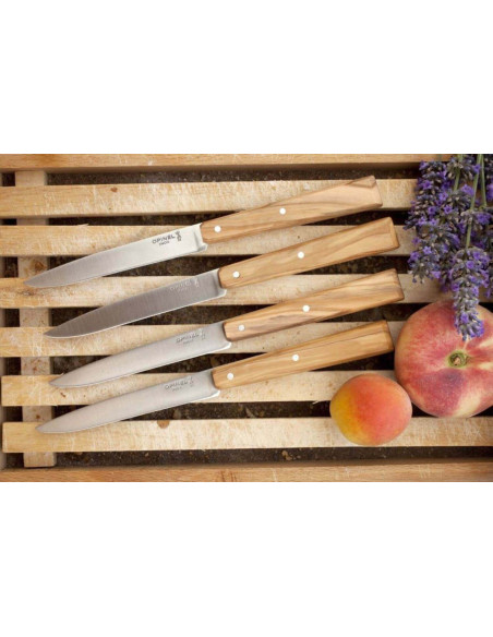 Conjunto de 4 facas Opinel Bon Appétit Sud 11 cm aço inoxidável cabo em madeira de oliveira