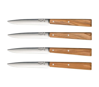 Set in scatola di 4 coltelli Opinel Bon Appétit Sud da 11 cm in acciaio inox con manico in legno d'ulivo