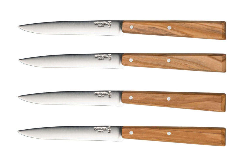 Set in scatola di 4 coltelli Opinel Bon Appétit Sud da 11 cm in acciaio inox con manico in legno d'ulivo