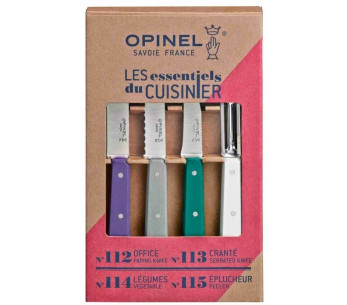 Sett med 4 Opinel Les Essentiels Art Deco-kniver med fargede håndtak 2