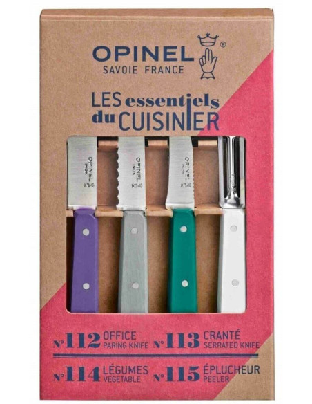 Sæt med 4 Opinel Les Essentiels Art Deco-knive med farvede skafter