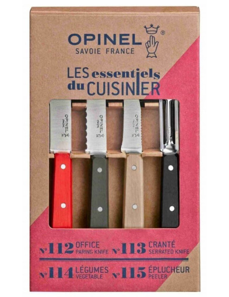 Estuche de 4 cuchillos Opinel Les Essentiels Loft con mangos de colores