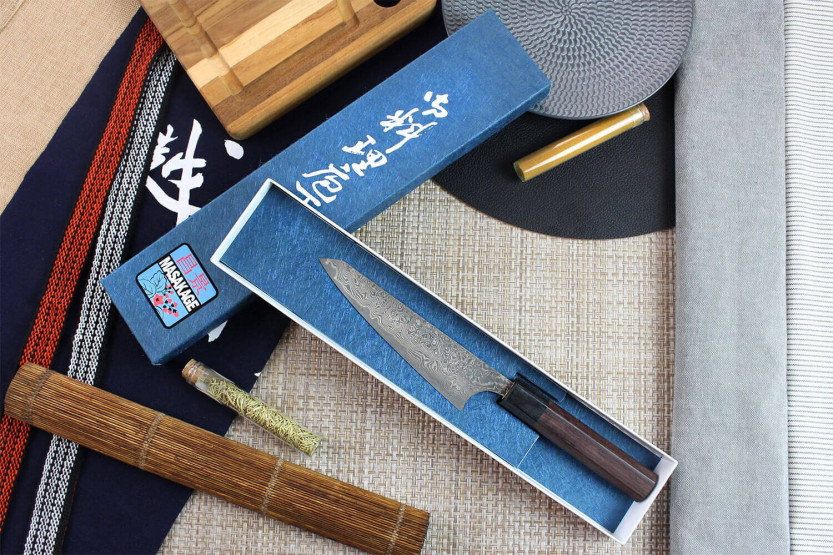 Masakage Kumo 15cm 63-capa damasco honesuki cuchillo japonés hecho a mano