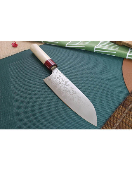 Cuchillo santoku japonés Cuchillo santoku Masakage Kiri 16.5cm 49 capas damasco