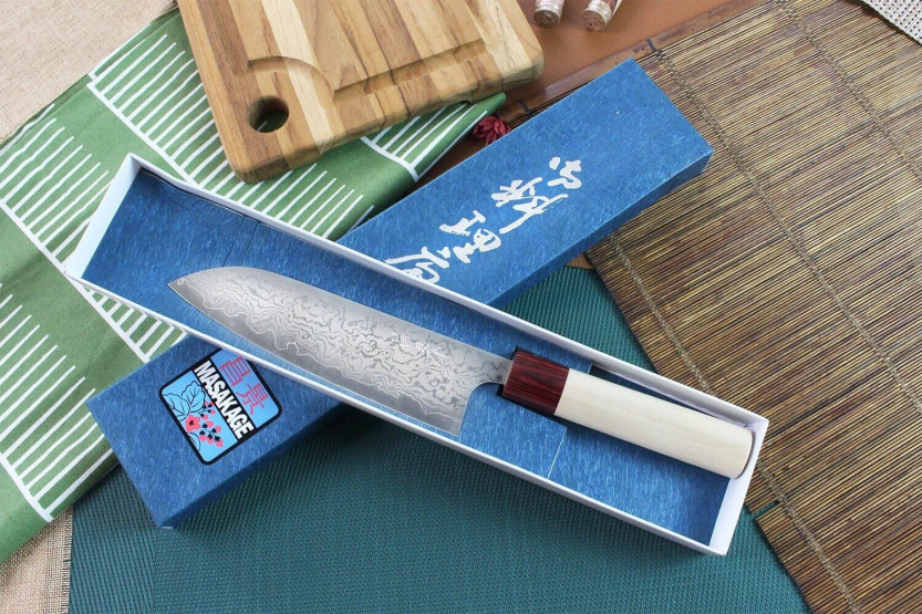 faca santoku japonesa faca santoku Masakage Kiri 16,5 cm 49 camadas de damasco
