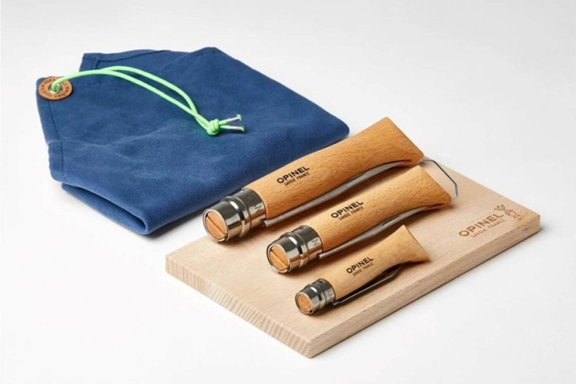 Opinel Nomade 3-delt universalknivsett i rustfritt stål med håndtak i bøketre