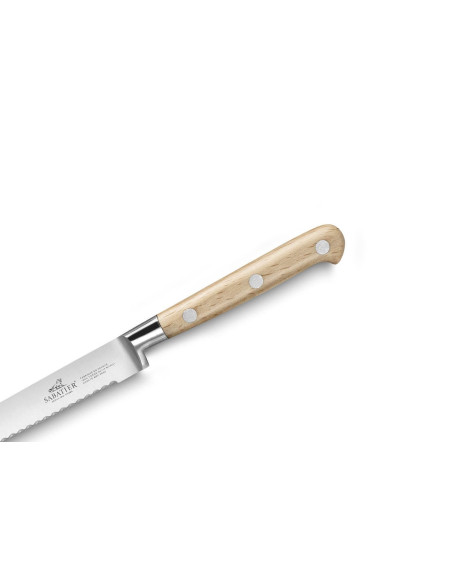 coltello universale Sabatier Brocéliande forgiato e seghettato, manico in faggio da 12 cm