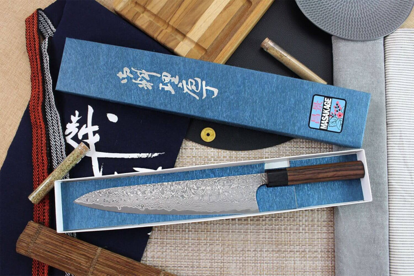 Masakage Kumo 27cm handgjord japansk kockkniv Damaskus 63 lager