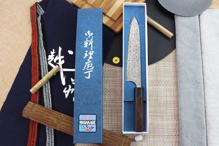 Masakage Kumo 21cm handgjord japansk kockkniv Damaskus 63 lager