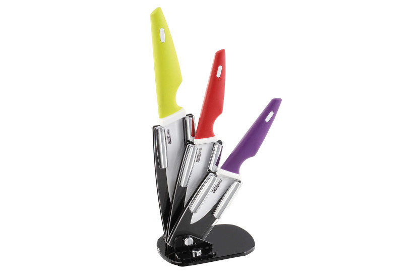 Blok van 3 Kitchen Artist messen van keramiek met gekleurde handvatten