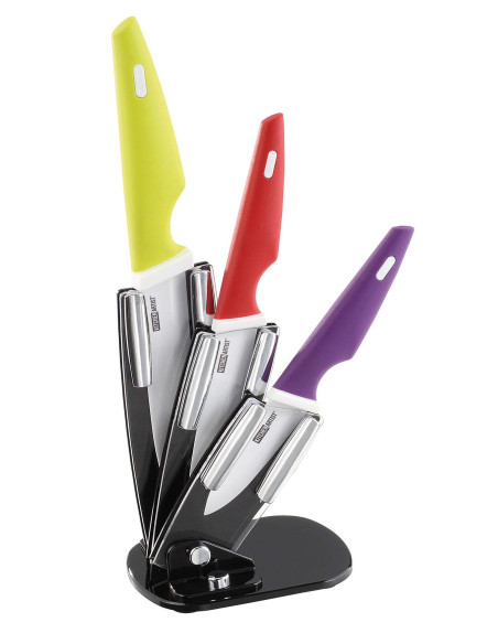 Blok van 3 Kitchen Artist messen van keramiek met gekleurde handvatten