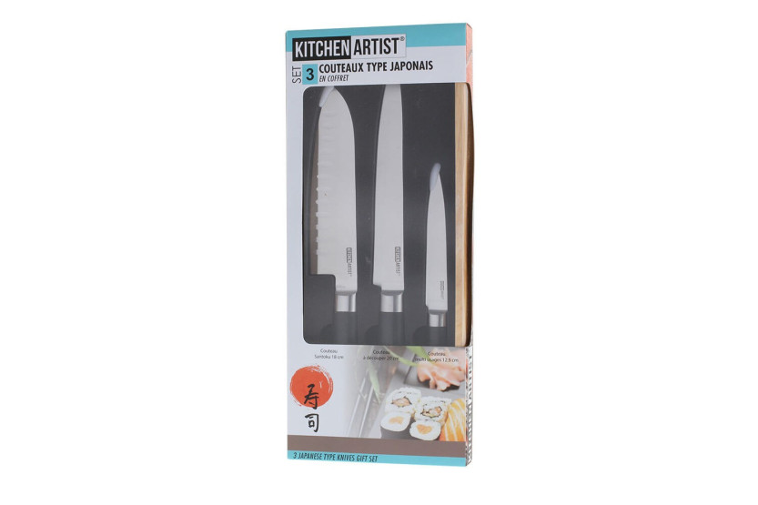 Set de 3 cuchillos de cocina estilo japonés Kitchen Artist, diseño auténtico
