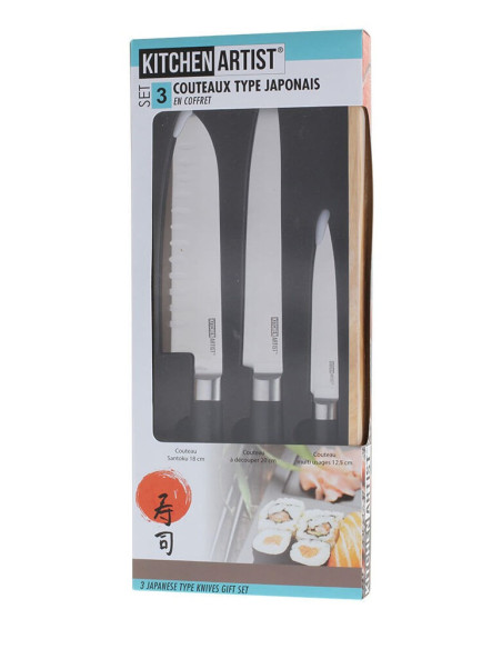 Set de 3 cuchillos de cocina estilo japonés Kitchen Artist, diseño auténtico