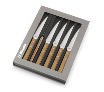 Juego de 6 cuchillos para pizza Amefa de acero inoxidable y madera de pakka 2