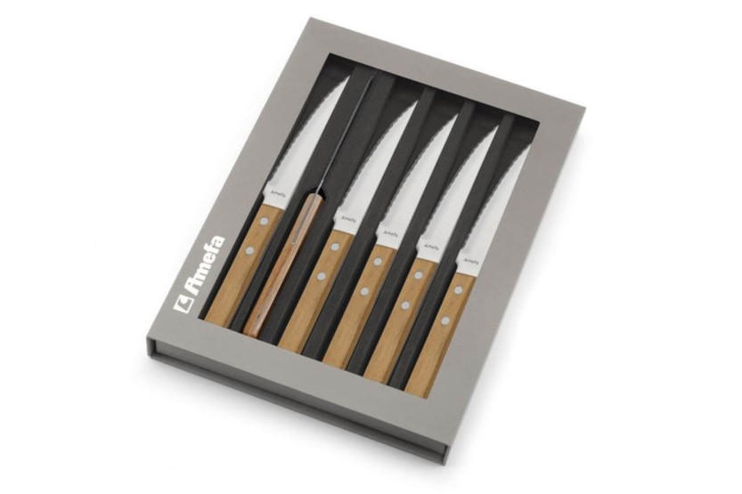 Set mit 6 Pizza-Messern Holz Amefa Edelstahl und Pakkaholz