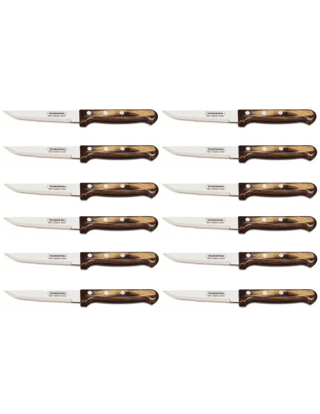 Set van 12 Tramontina Gaucho steakmessen, lemmet 13 cm, bruin handvat