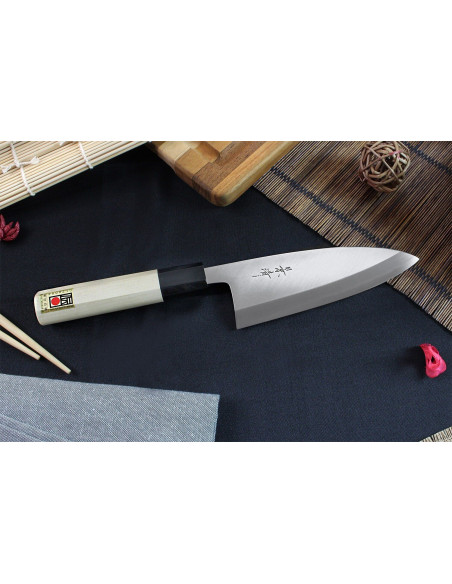 Kagekiyo Utage Acero Blanco 2 15cm cuchillo deba japonés hecho a mano