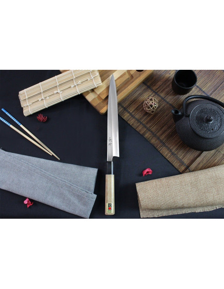 Faca yanagiba japonesa Faca yanagiba Kagekiyo Utage em aço branco de 24 cm feita à mão