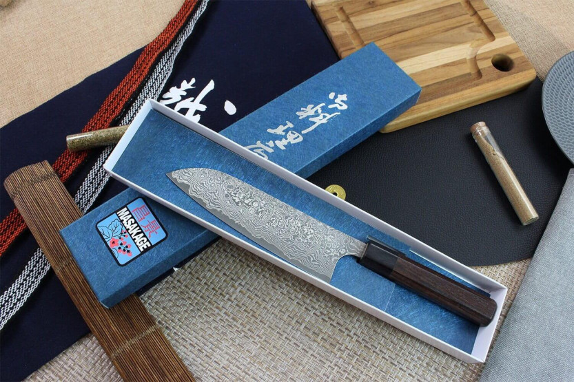 Cuchillo santoku Masakage Kumo 16.5cm 63 capas de damasco, hecho a mano en Japón