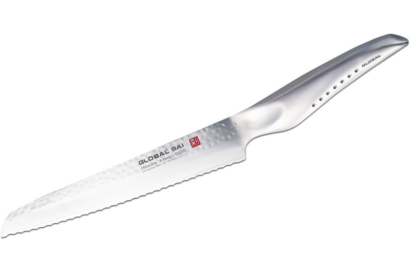 Global Sai M04 Cuchillo de pan japonés Cuchillo de pan hoja martillada 17cm