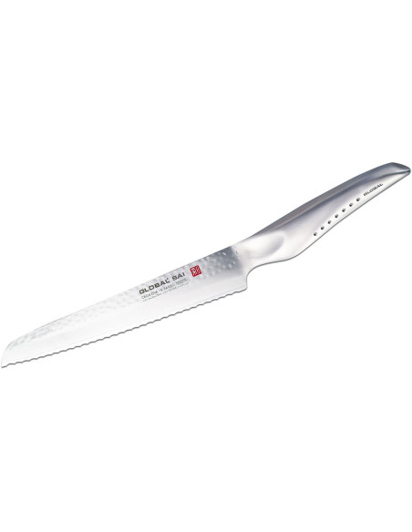 Global Sai M04 Cuchillo de pan japonés Cuchillo de pan hoja martillada 17cm