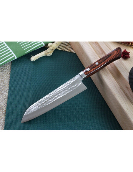 coltello santoku giapponese artigianale Masutani 16,5 cm martellato