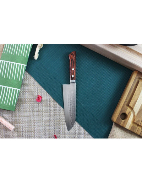 coltello santoku giapponese artigianale Masutani 16,5 cm martellato