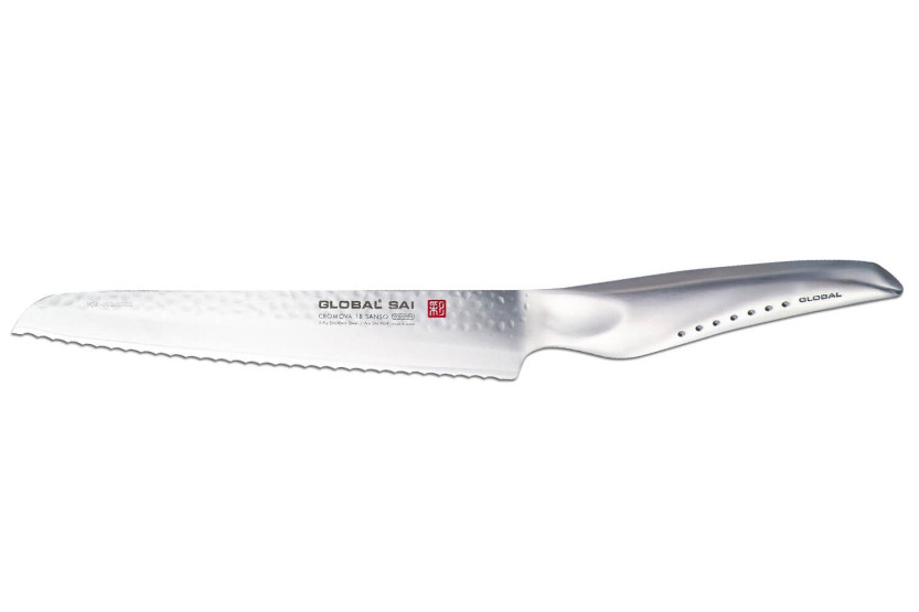 Global Sai M04 Cuchillo de pan japonés Cuchillo de pan hoja martillada 17cm