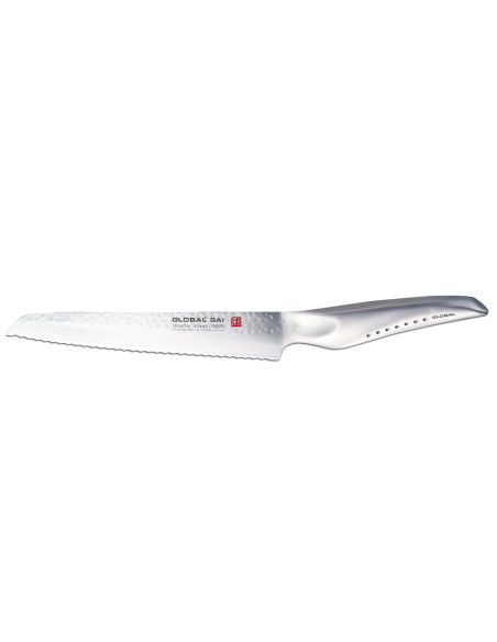 Japanisches Brotmesser Global Sai M04 gehämmerte Klinge 17cm