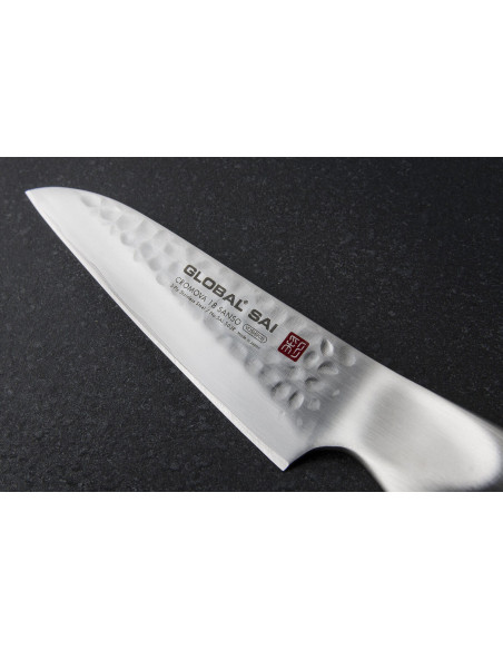 Japanisches Spickmesser Global Sai S03R gerade Klinge gehämmert 9cm