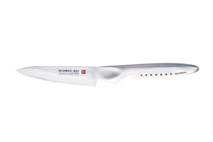 Global Sai S02R Japanese paring knife, 10cm hammered blade