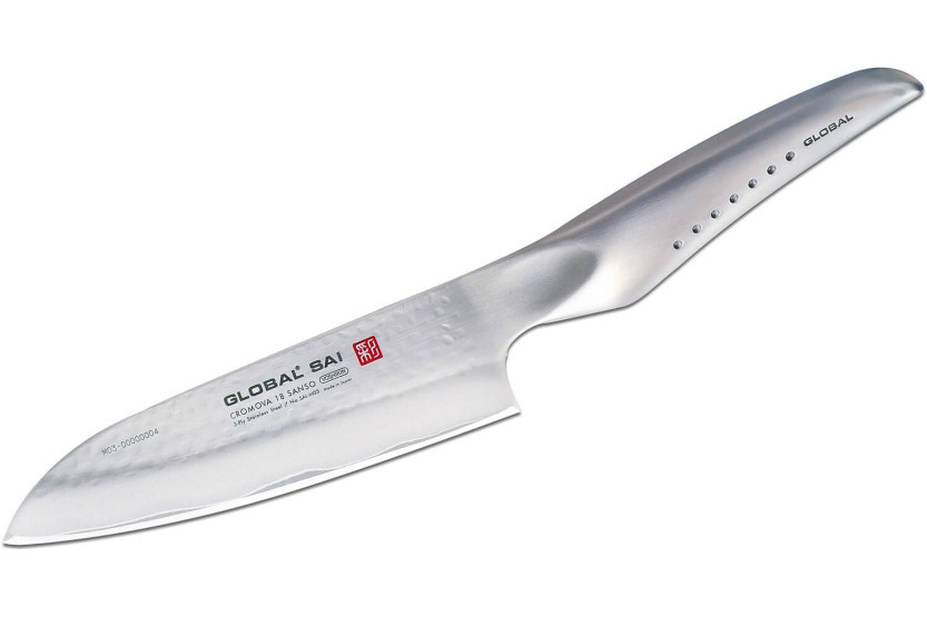 Global Sai M03 Japanese santoku knife, 13.5cm hammered blade