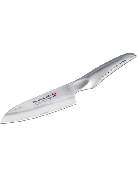 Global Sai M03 Japanese santoku knife, 13.5cm hammered blade