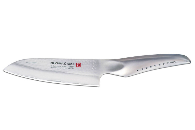 Global Sai M03 Japanese santoku knife, 13.5cm hammered blade
