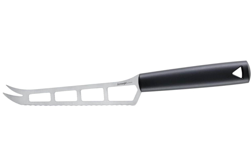 Trekantet ostekniv 14 cm med gennembrudt blad og grønt håndtag