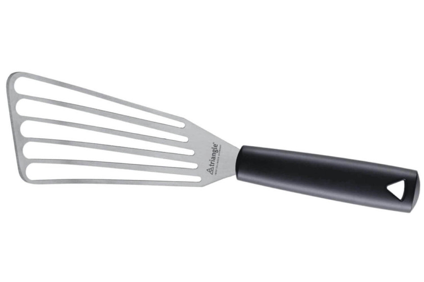 Large, flexible, open-worked Triangle spatula with green grip handle