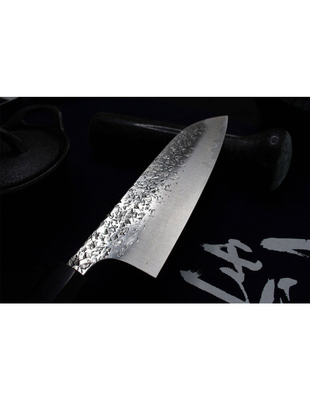 Gehamerd Japans santoku mes Yu Kurosaki Shizuku 16,5cm staal SG2