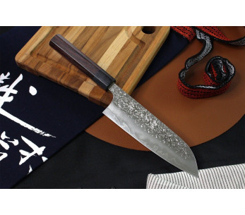 Hamrad japansk santokukniv Yu Kurosaki Shizuku 16,5cm stål SG2 2