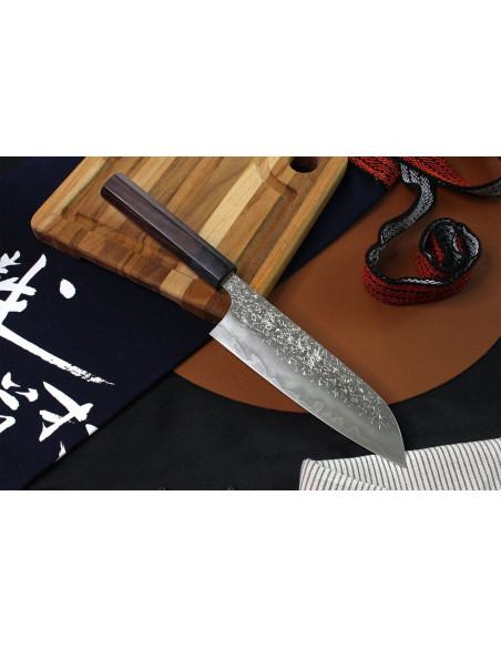 Hammered Japanese santoku knife Yu Kurosaki Shizuku 16.5cm steel SG2
