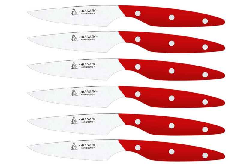 Laatikko 6 pastellinpunaista Brasserie Au Nain pihviveitsiä , sileä terä