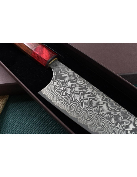 Cuchillo santoku japonés Yoshimi Kato 16.5cm SG2 Damasco hecho a mano