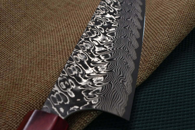 Japanisches handgefertigtes santokumesser Yoshimi Kato 16.5cm SG2 Damascus