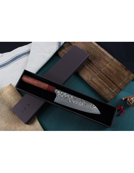 Cuchillo santoku japonés Yoshimi Kato 16.5cm SG2 Damasco hecho a mano
