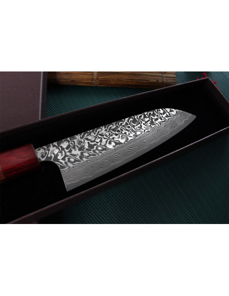 Cuchillo santoku japonés Yoshimi Kato 16.5cm SG2 Damasco hecho a mano