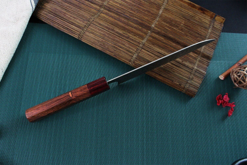 Cuchillo santoku japonés Yoshimi Kato 16.5cm SG2 Damasco hecho a mano