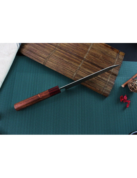 Cuchillo santoku japonés Yoshimi Kato 16.5cm SG2 Damasco hecho a mano