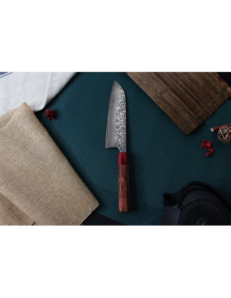 Cuchillo santoku japonés Yoshimi Kato 16.5cm SG2 Damasco hecho a mano
