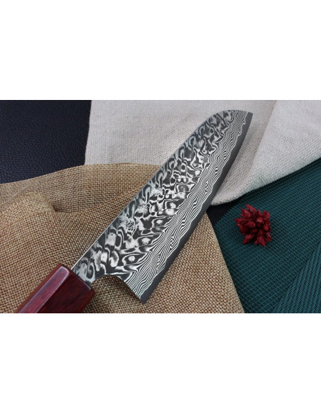 Japanisches handgefertigtes santokumesser Yoshimi Kato 16.5cm SG2 Damascus