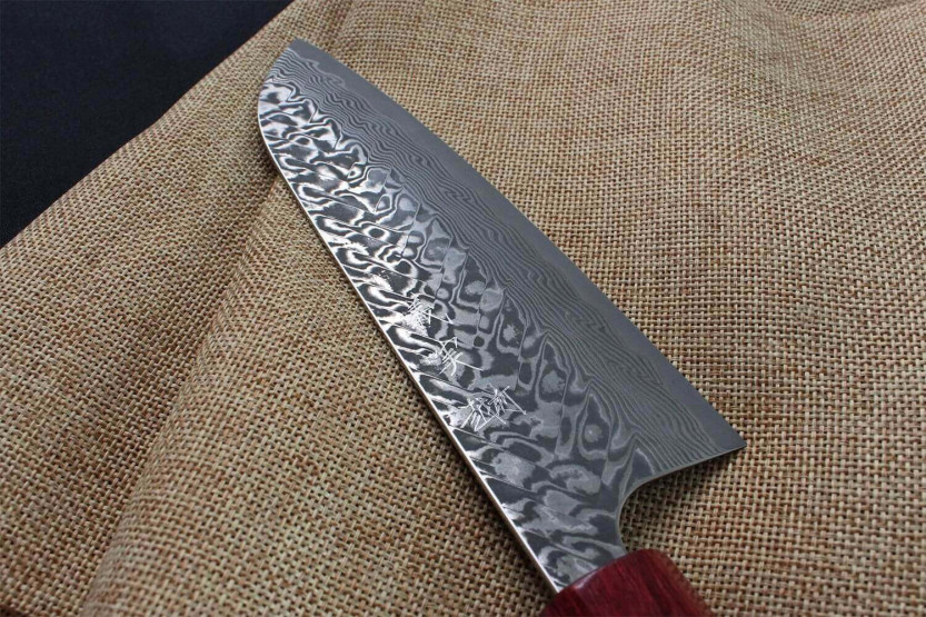 Japanisches handgefertigtes santokumesser Yoshimi Kato 16.5cm SG2 Damascus